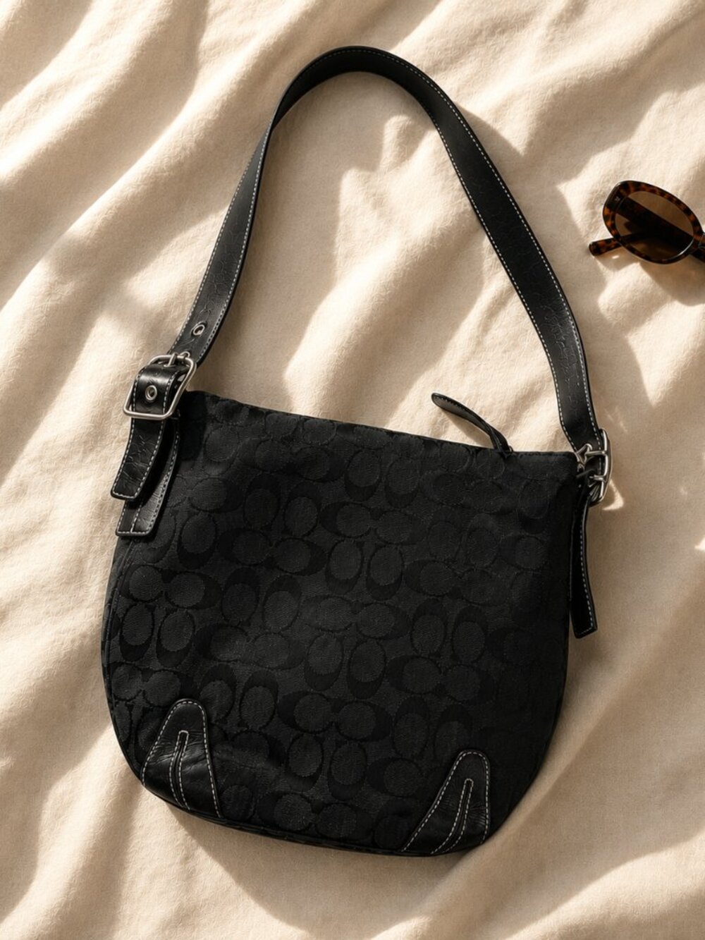 Coach Signature Soho Hobo 6076 Black Jacquard Leather Shoulder Bag